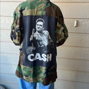 Johnny Cash Upcycled Camo Military Jacket Unisex Size XL X-large